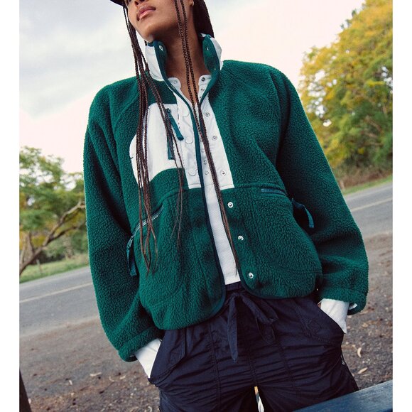 🆕 FP MOVEMENT Hit The Slopes Colorblock Fleece Jacket / Evergreen Combo - Picture 1 of 9